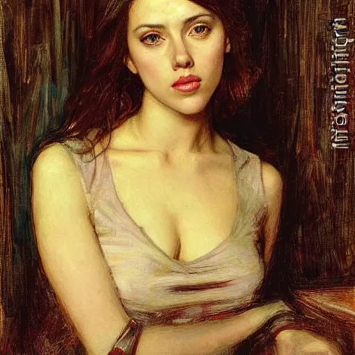 Prompt: “Scarlett Johansson portrait, John William Waterhouse”