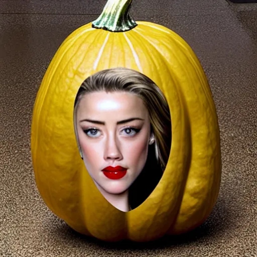 Image similar to gourd shaped like the face of amber heard hybrid intercross mix as a gourd