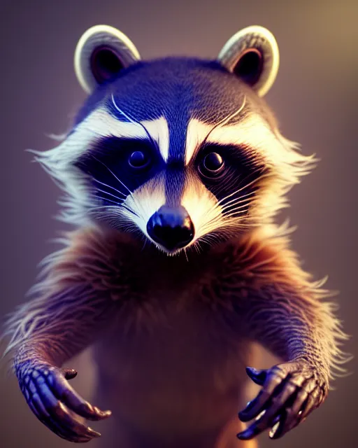 Prompt: Very cute Racoon, (((artstation, concept art, smooth, sharp focus, artgerm, Tomasz Alen Kopera, Peter Mohrbacher, donato giancola, Joseph Christian Leyendecker, WLOP, Boris Vallejo))), octane render, unreal engine, 3d render, , octane render, nvidia raytracing demo, grainy, muted