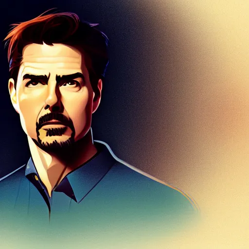 Prompt: Tom Cruise as an affable Tony Stark, ambient lighting, 4k, alphonse mucha, lois van baarle, ilya kuvshinov, rossdraws, artstation