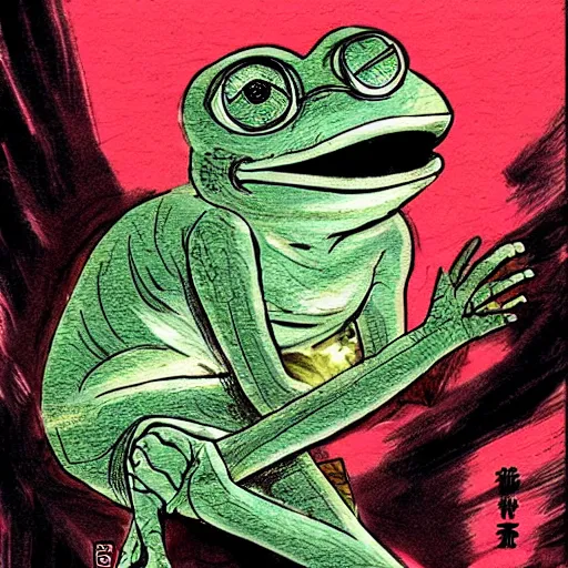 Prompt: pepe the frog by tsutomu nihei award - winning manga