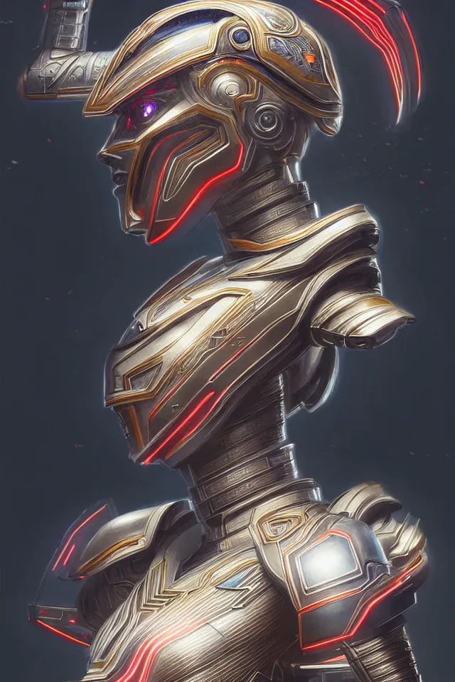 Prompt: Symmetry portrait of a Chinese empress, sci-fi armour, tech wear, glowing lights, sci-fi, intricate, elegant, highly detailed, digital painting, artstation, concept art, smooth, sharp focus, illustration, by artgerm and greg rutkowski and James Jane