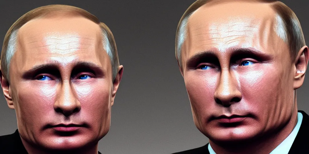 Prompt: putin in the style of a cover made by waya steurbaut, high resolution film render 100k, photo realistic