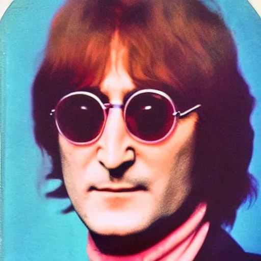 Prompt: john lennon in pink paradise, polaroid photo, perfect photo, photo pinterest