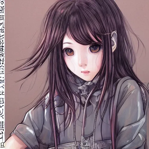 Image similar to stylized portrait of beautiful jun amaki model instagram girl anime style wearing street fashion painted by katsuya terada and masamune shirow