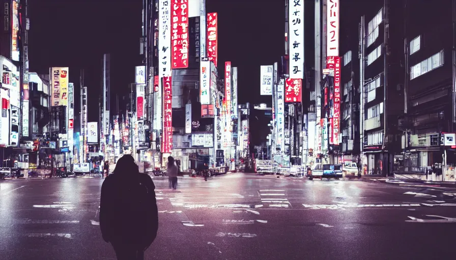 Image similar to A photograph of a Cyborg exploring Tokyo at night