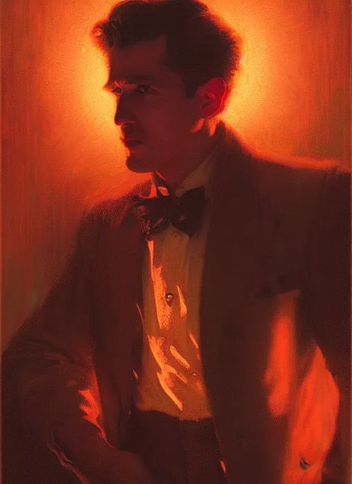 Prompt: portrait of eddie munson joseph quinn. 8 0's neon retro. lights, glow, magical. dark background. illustration by gaston bussiere, gerome, craig mullins, greg rutkowski, john singer sargent.