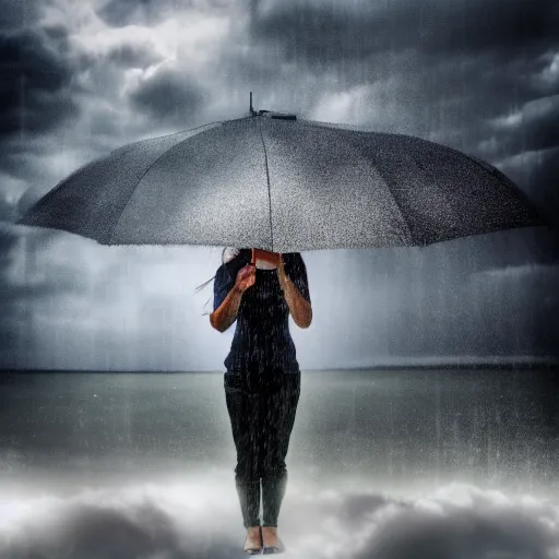 Image similar to 4 k hdr full body wide angle sony portrait kim showering in a rainstorm with moody stormy overcast lighting