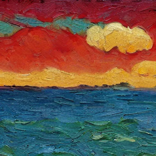 Image similar to painting of monterey bay, california, in the style of van gogh