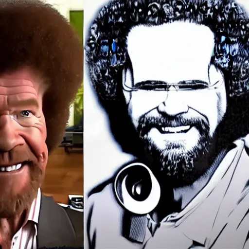 Image similar to Bob Ross as a cyborg