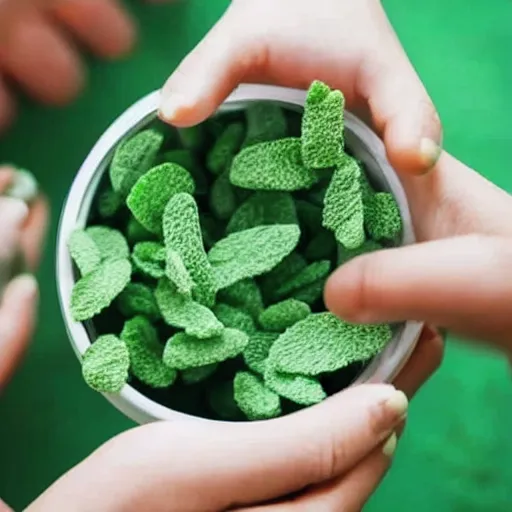 Prompt: a dog paw reaching for a mint in a container while many other hands are reaching for the same mint