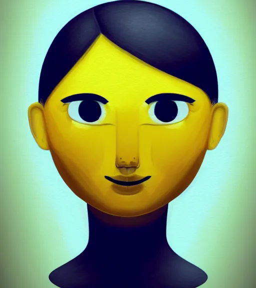 Image similar to portrait of a yellow emoji, poised, intense emotion, detailed facial expression, detailed surroundings, minimalistic, intricate, elegant, highly detailed, centered, digital painting, artstation, concept art, smooth, sharp focus