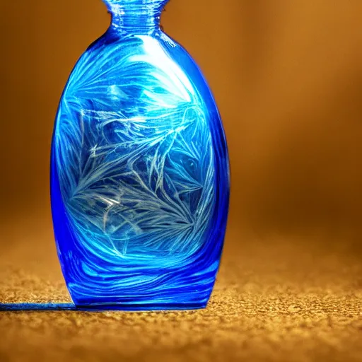 Image similar to blue flame in a bottle, 4 k, photography, highly detailed