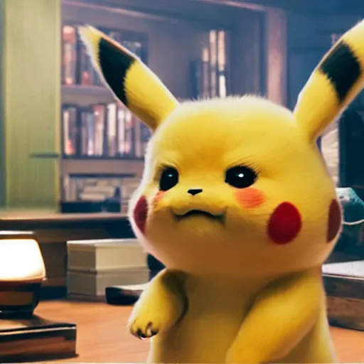 Image similar to a film still of detective pikachu, artwork by caravaggio