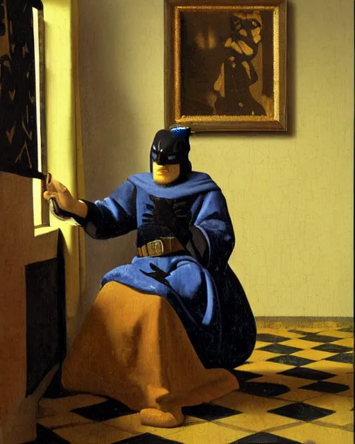 Image similar to johannes vermeer painting of batman