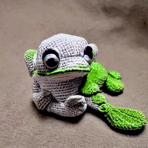 Prompt: tiny cute crotchet stuffed animal frog being heroic and saving the world, ultra detailed, beautiful, epic