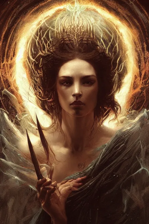 Prompt: fire sorceress, in the style of greg rutkowski, symetrical,oryantalist, photo realistic, 8k, epic, ultra detailed, by Gustave Doré, by Marco Turini, by Artgerm, Deviantart in the style of Tom Bagshaw, Cedric Peyravernay, Peter Mohrbacher by William-Adolphe Bouguereau, by frank frazetta, symetrical features, joyful