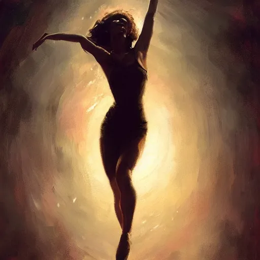 Image similar to oil painting dancer woman, with dancer men herb rose, by greg rutkowski, artstation