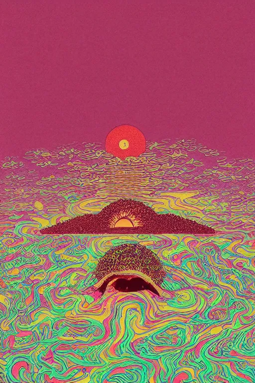 Prompt: a tab of LSD acid melting into a surreal psychedelic hallucination, risograph by kawase hasui, moebius and dan hillier, risograph, colorful flat design, hd, 8k, artstation