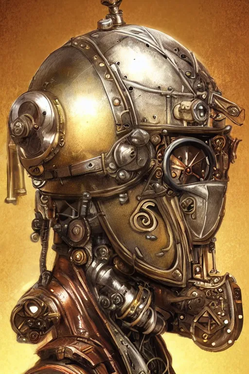 Image similar to steampunk helmet fantasy art mask robot ninja stylized digital illustration sharp focus, elegant intricate digital painting artstation concept art global illumination ray tracing advanced technology chaykin howard and campionpascale and cooke darwyn and davis jack