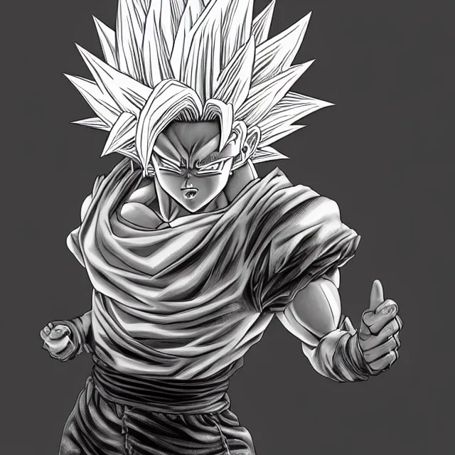 Image similar to super saiyan in the style of jojo's bizarre adventure, ultrafine hyperrealistic detailed face illustration by kim jung gi, akira toriyama, intricate linework, sharp focus, bright colors, matte, octopath traveler, final fantasy, unreal engine highly rendered, global illumination, radiant light, intricate rainbow environment