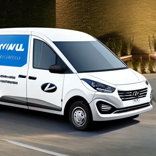 Prompt: A delivery van designed and produced by Hyundai, promotional photo