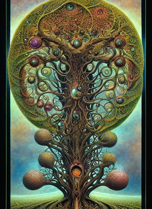 Image similar to tree of life by roger dean and andrew ferez, art forms of nature by ernst haeckel, divine chaos engine, symbolist, visionary, art nouveau, botanical fractal structures, organic, detailed, realistic, surreality