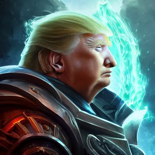 Image similar to portrait of donald trump as a spellcaster, league of legends amazing splashscreen artwork, gears of war, splash art, natural light, elegant, photorealistic facial features, intricate, fantasy, detailed face, atmospheric lighting, anamorphic lens flare, cinematic lighting, league of legends splash art, hd wallpaper, ultra high details by greg rutkowski