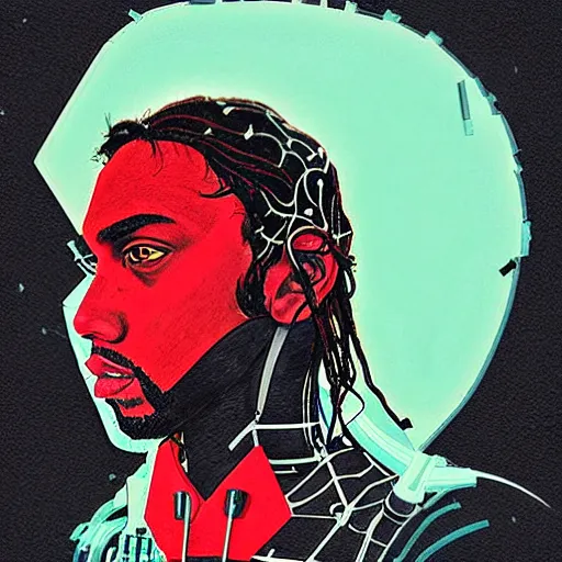 Image similar to portrait of kawhi leonard as half terminator with a robot eye in a scenic environment by conrad roset, watercolors, cybernetically enhanced, hyperdetailed, cyberpunk, cool, trending on artstation