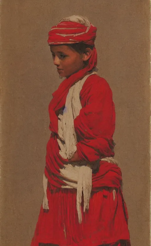 Prompt: berber girl wearing red garment, orientalism