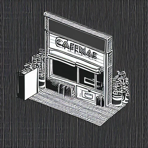 Image similar to hand - drawn minimalistic line portrait of cannabis cafe, isometric, inked, digital art