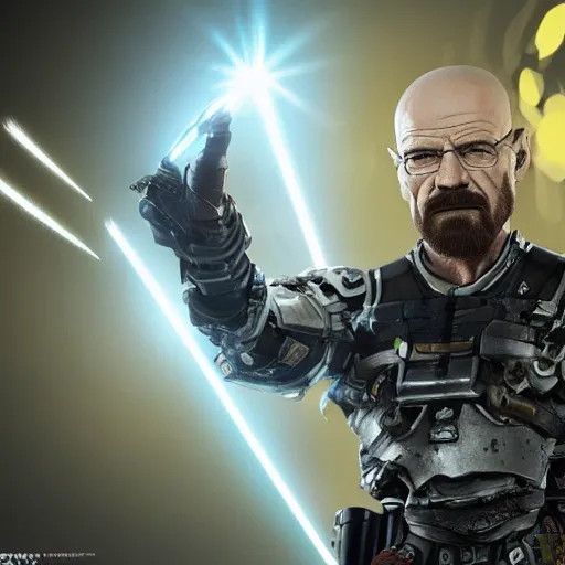 Prompt: Walter White firing lasers from his cybernetic battle armor, highly detailed, centered, concept art, 8k octane render