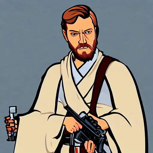 Prompt: obi wan kenobi with a gun