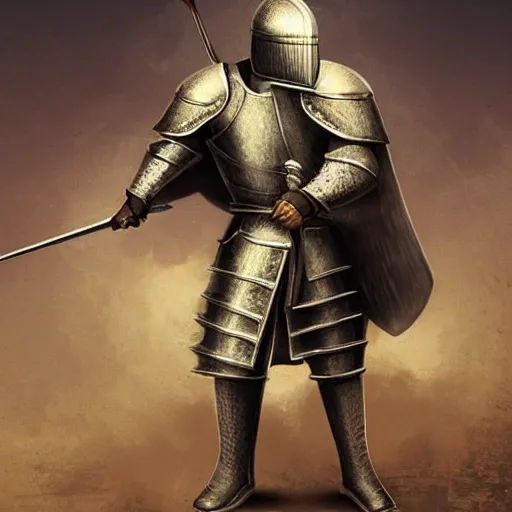 Prompt: photo of a knight called keyboard warrior