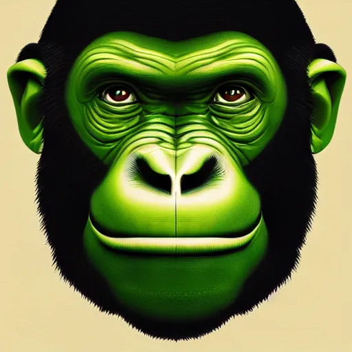 Image similar to Smug ape holding a handful of green 2d rectangles, studio portrait, high detail, artstation, digital painting, 8k, concept art