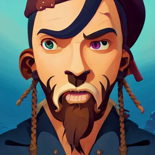 Image similar to painting jack the pirate on sea of thieves game avatar hero smooth face median photoshop filter cutout vector behance hd by jesper ejsing, by rhads, makoto shinkai and lois van baarle, ilya kuvshinov, rossdraws, illustration, art by ilya kuvshinov and gustav klimt