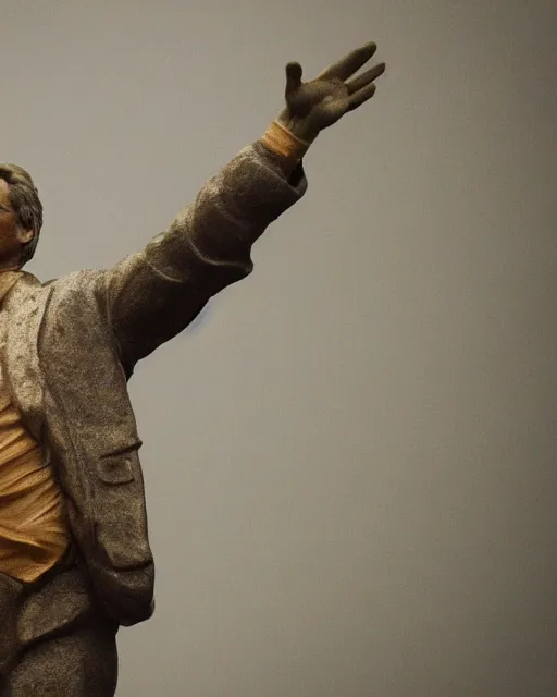 Image similar to statue of robin williams waving goodbye, detailed, gorgeous lighting