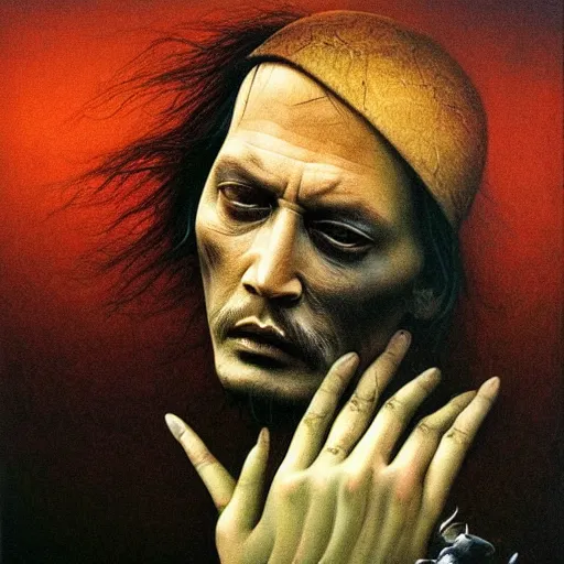 Prompt: Johnny Depp. Zdzisław Beksiński