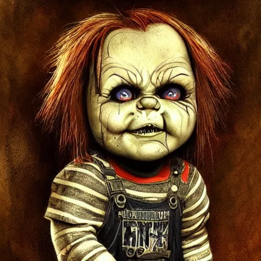 Prompt: grunge drawing of chucky by - michael karcz , loony toons style, horror themed, detailed, elegant, intricate