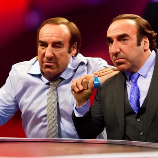 Prompt: Saul Goodman Shaked hands with Maradona with audience