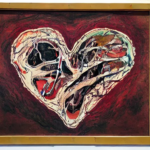 Prompt: jackson pollock painting of an anatomically correct human heart, organ, pathology specimen