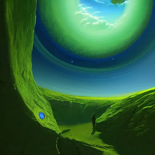 Prompt: o'neill cylinder, blue and green, planet atmosphere, scifi, artstation