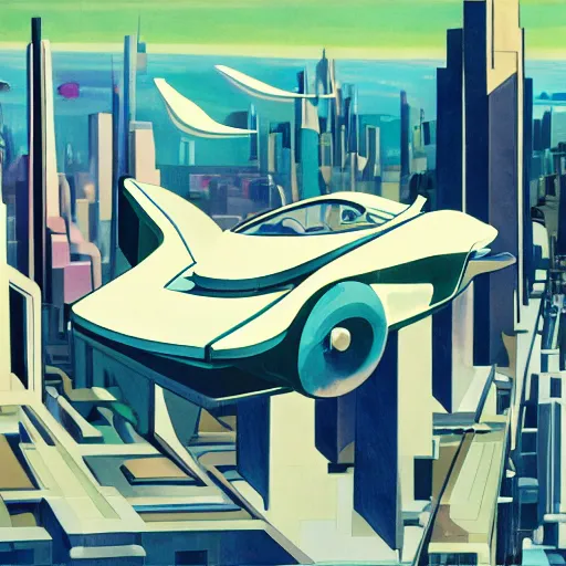 Prompt: flying cars, megacity, the jetsons. Painting by Wyndham Lewis. vaporwave, intricate, hyperrealistic, ultra fine detail, ultra high resolution, fine texture detail, cinematic, 8k, photorealistic, epic photo, trending on artstation