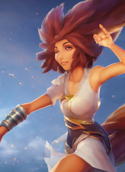 Image similar to taliyah, from league of legends, au naturel, athletic, with abs, perfect cosplay, hyper detailed, symmetrical body, digital art, trending in artstation, cinematic lighting, studio quality, smooth render, unreal engine 5 rendered, octane rendered, art style by klimt and nixeu and ian sprigger and wlop and krenz cushart