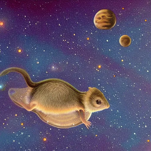 Image similar to robotic giant shrew swimming in the milky way galaxy