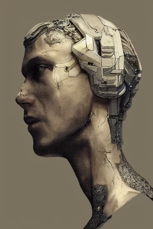 Image similar to head and shoes and feet, cyberpunk, male character, beautiful head, concept art, artstation, intricate details, dramatic lighting