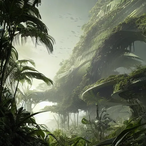 Image similar to epic, ultra detailed, hyper - real alien jungle by zaha hadid and greg rutkowski