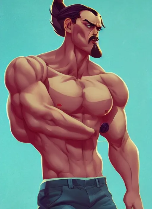 Prompt: Gigachad muscular Friedrich Nietzsche with a chiseled Jawline and serious Look, in his suit, in the Style of Artgerm and Charlie Bowater and Atey Ghailan and Mike Mignola, vibrant colors and hard shadows and strong rim light, Comic Cover Art, plain background, trending on artstation