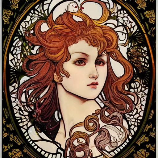 Image similar to a painting in the style of ayami kojima and in the style of alphonse mucha.