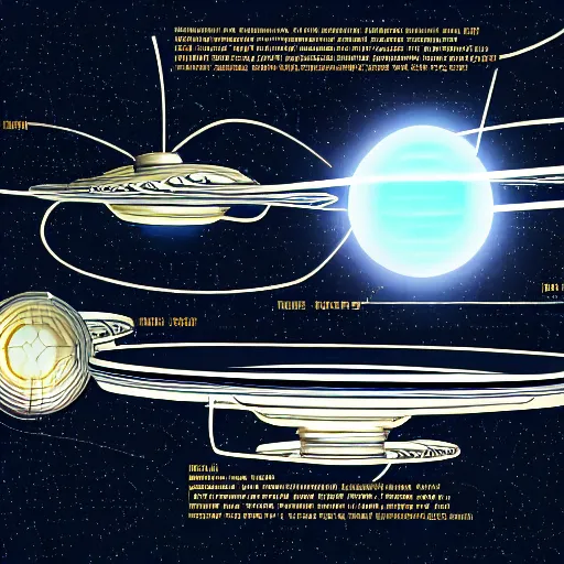 Image similar to detailed schematic of a UFO propulsion system, high detail